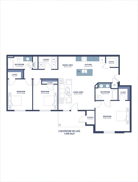 a floor plan of a bedroom floor plan with an open concept living room and kitchen